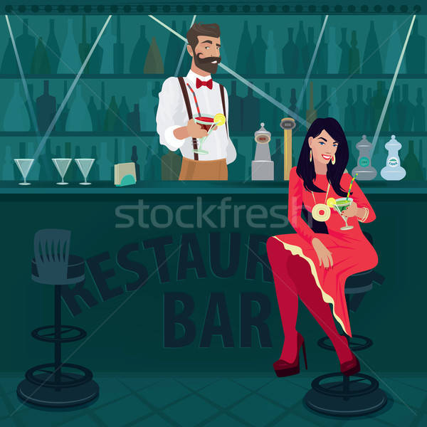 Girl and bartender offer different cocktails Stock photo © alexanderandariadna