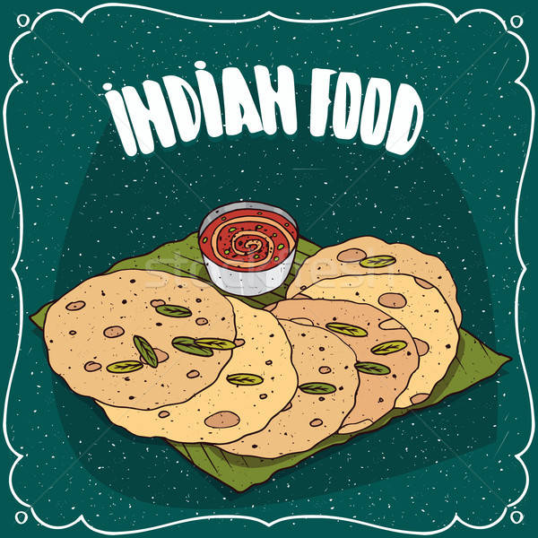 Indian flatbread with sauce like chutney Stock photo © alexanderandariadna