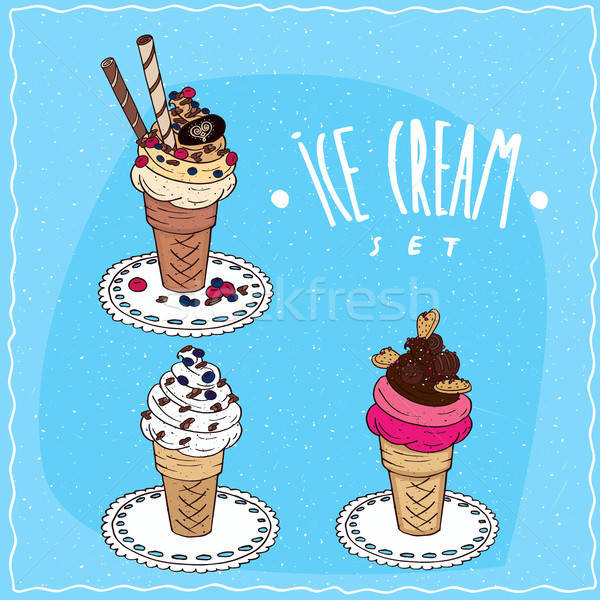 мороженым набор ручной работы Cartoon стиль вафельный Сток-фото © alexanderandariadna