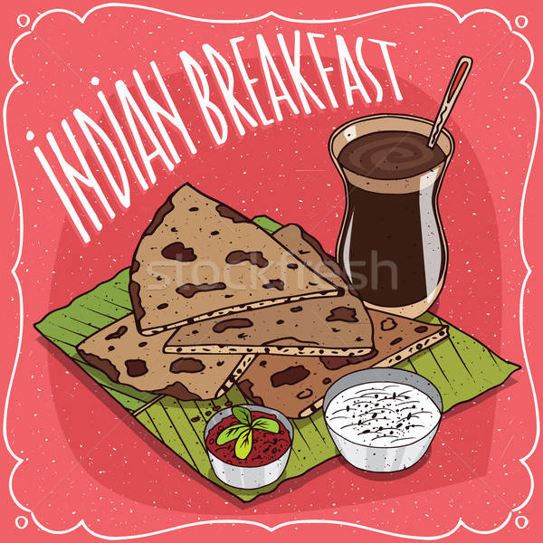 Indian breakfast with flatbread and masala chai Stock photo © alexanderandariadna