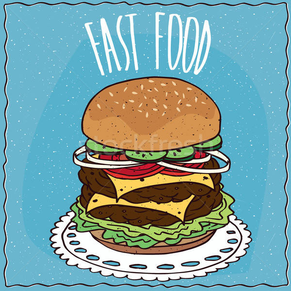 Dublu cheeseburger lucrat manual desen animat stil castravete Imagine de stoc © alexanderandariadna