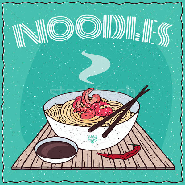 Asian noodles Ramen or Udon with shrimp Stock photo © alexanderandariadna