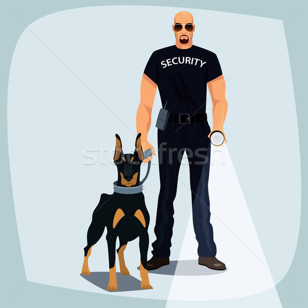 Security officer holding leash guard dog Stock photo © alexanderandariadna