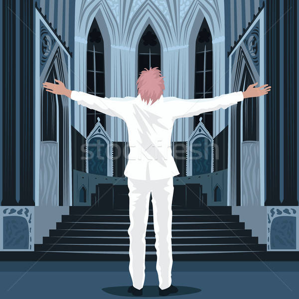 Believing man standing inside Cathedral Church Stock photo © alexanderandariadna