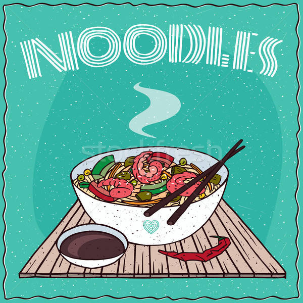 Asian noodle soup with vegetables and shrimp Stock photo © alexanderandariadna