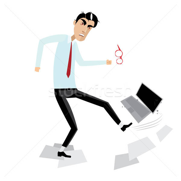 Angry businessman breaking laptop Stock photo © alexanderandariadna