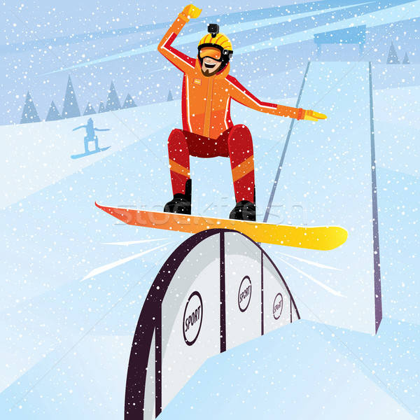 Zdjęcia stock: Ekstremalnych · sportowiec · w · dół · górskich · snowboard · człowiek