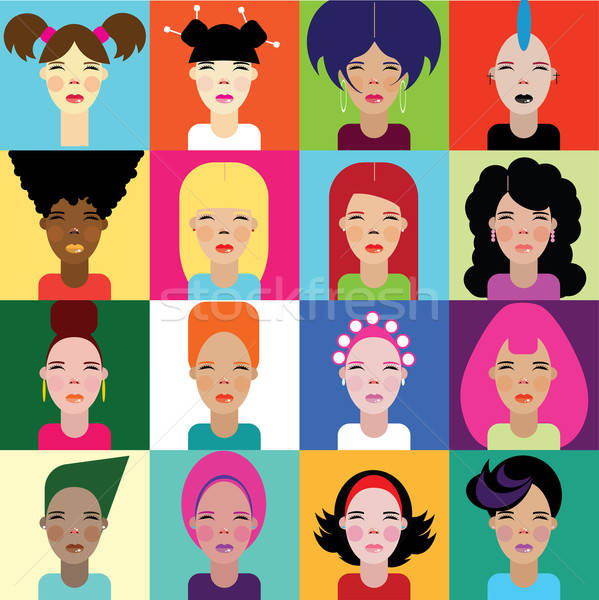 набор шестнадцать различный девочек цвета волос Сток-фото © alexanderandariadna
