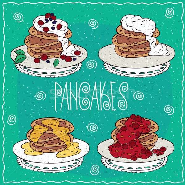 Set of pancakes in handmade cartoon style Stock photo © alexanderandariadna
