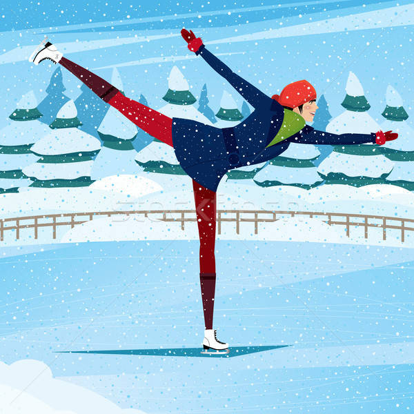 Stock photo: Girl goes ice skating in the pose arabesque