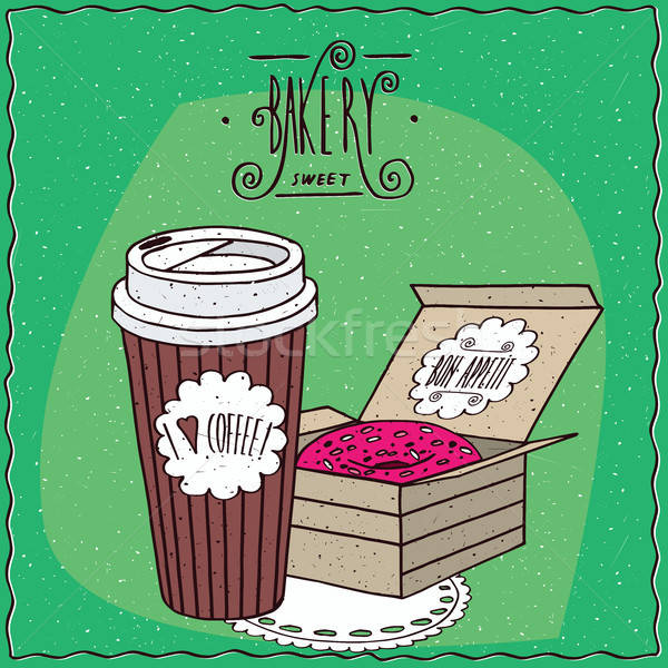Zdjęcia stock: Kawy · papieru · kubek · pączek · różowy · wisienką