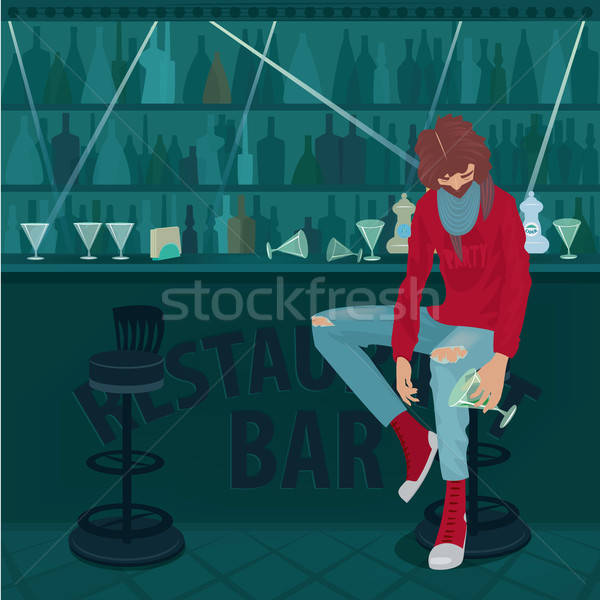 Guy got drunk and hardly sits in empty bar Stock photo © alexanderandariadna