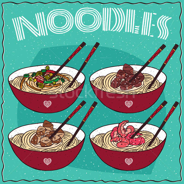 Set of four Chinese noodles Ramen or Udon Stock photo © alexanderandariadna