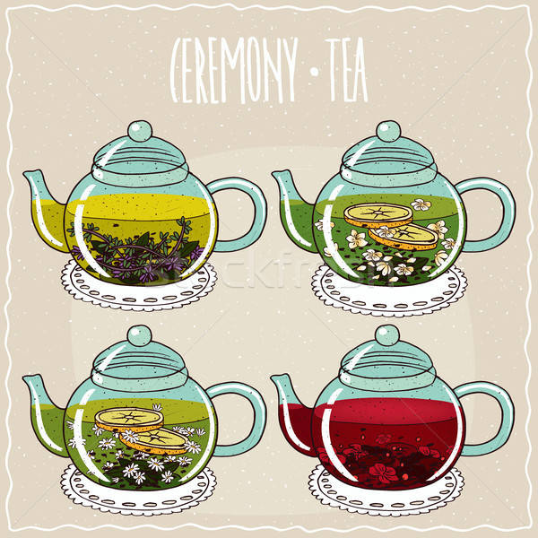 Set of different brewed herbal teas Stock photo © alexanderandariadna