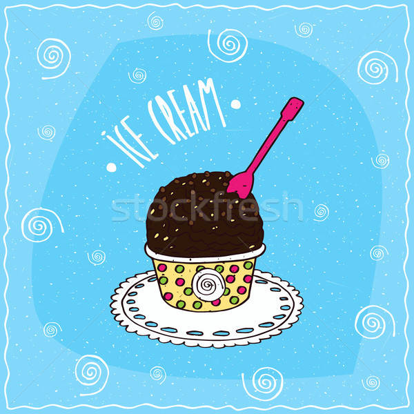 Chocolate oscuro cuchara helado taza papel colorido Foto stock © alexanderandariadna