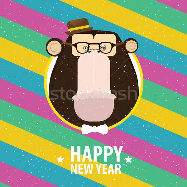 Glückliches neues Jahr Affe Rahmen Platz Grußkarte Hipster Stock foto © alexanderandariadna