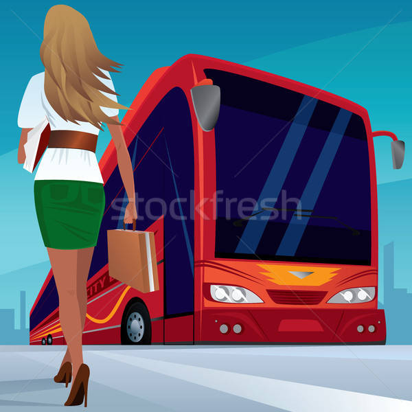 Stok fotoğraf: Kadın · kırmızı · otobüs · güzel · kısa