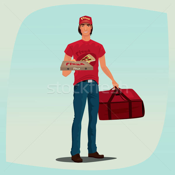 Man holding pizza box and courier bag Stock photo © alexanderandariadna