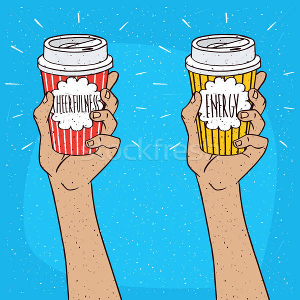 Set of two hands holding paper cup of coffee Stock photo © alexanderandariadna