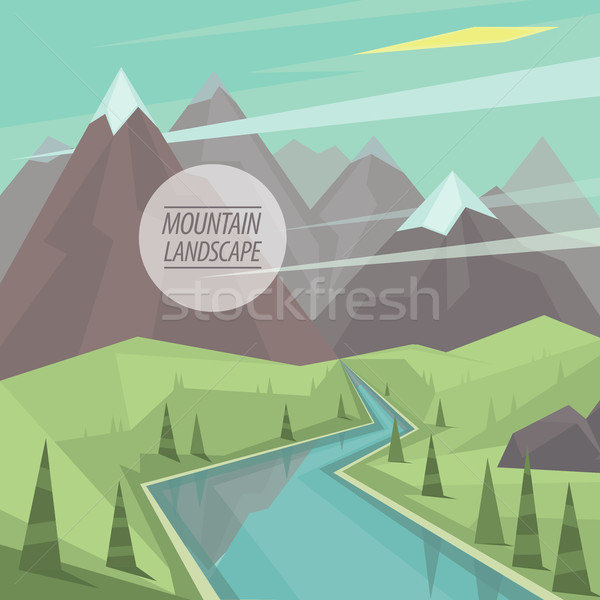 Flat mountain landscape with valley, river and trees Stock photo © alexanderandariadna