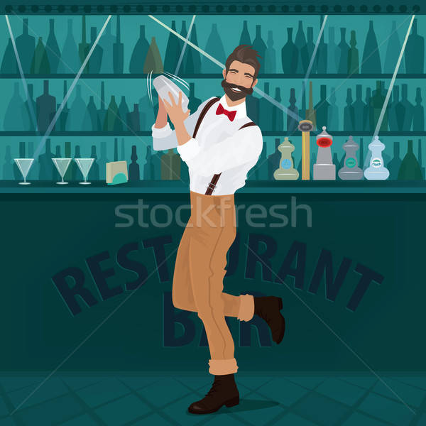 весело бармен шейкер подтяжки красный Сток-фото © alexanderandariadna