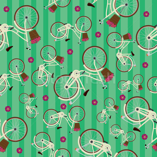 Seamless striped green pattern with bicycles Stock photo © alexanderandariadna