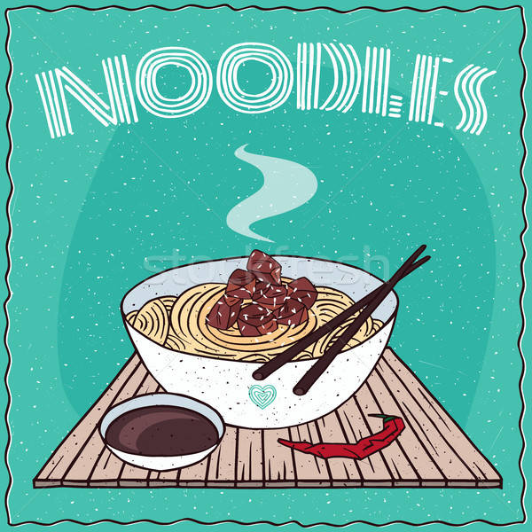 Asian noodles Ramen or Udon with beef Stock photo © alexanderandariadna