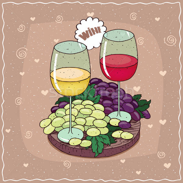 Stock photo: Composition with red and white wine with grapes