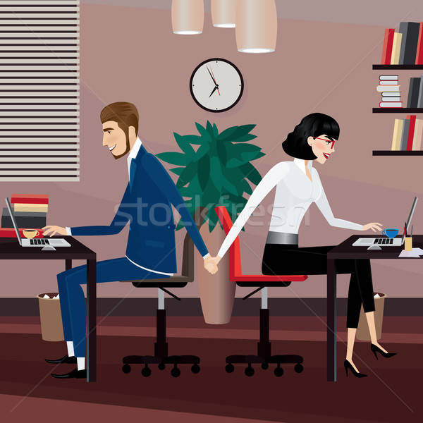 Dragoste afacere muncă cuplu țin de mâini la locul de muncă Imagine de stoc © alexanderandariadna