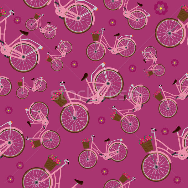 Сток-фото: бесшовный · пурпурный · шаблон · город · Велосипеды