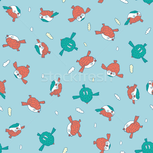Pattern with cute birds in blue color Stock photo © alexanderandariadna