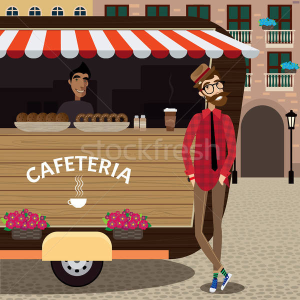 Hipster with coffee stall Stock photo © alexanderandariadna
