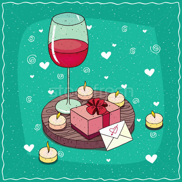 Verre vin rouge coffret cadeau enveloppe romantique [[stock_photo]] © alexanderandariadna