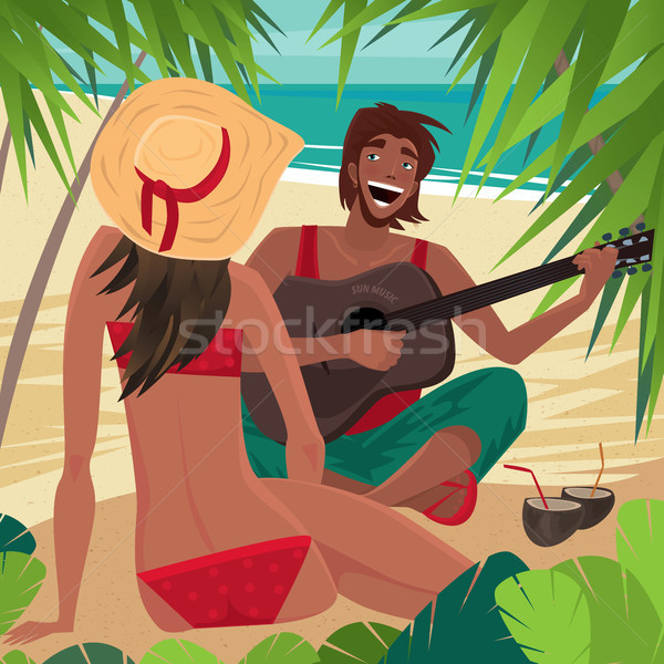 Foto stock: Tipo · jugando · guitarra · nina · playa