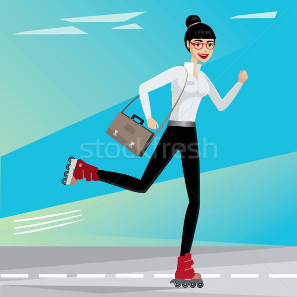 Stock photo: Business woman rides on roller skates