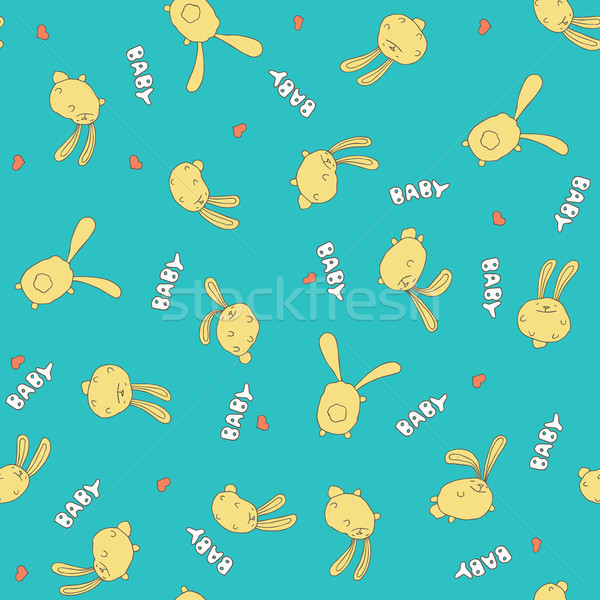 Seamless cyan pattern with cute rabbits Stock photo © alexanderandariadna