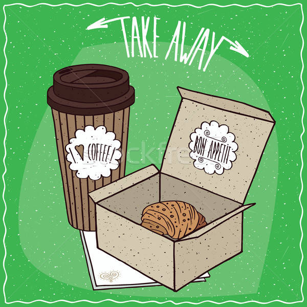 Croissant in carton box and coffee in paper cup Stock photo © alexanderandariadna