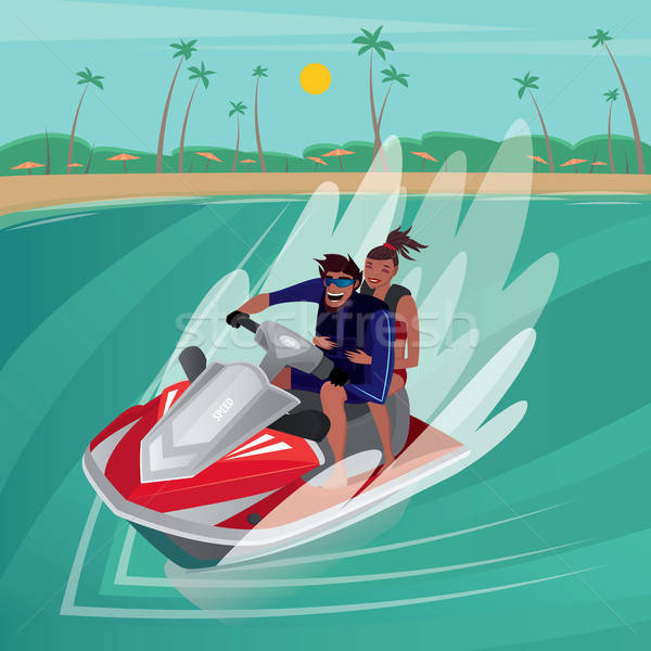 Stock photo: Couple on a water scooter