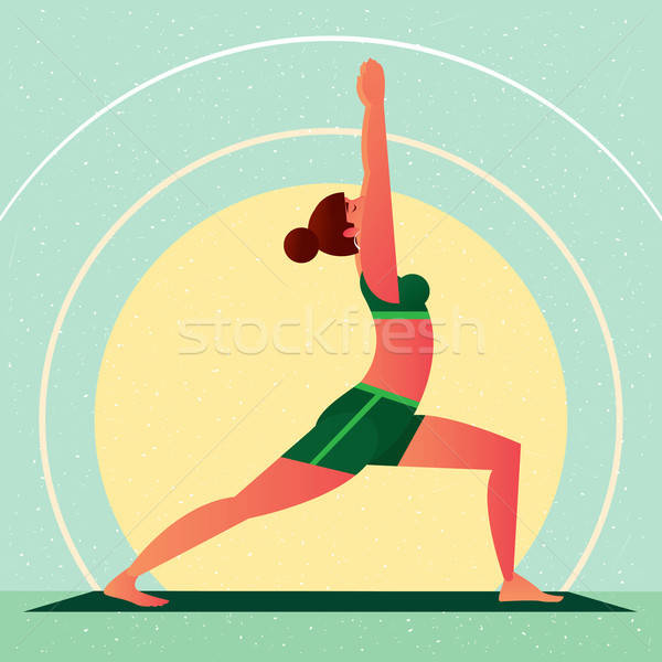 [[stock_photo]]: Fille · yoga · guerrier · posent · permanent