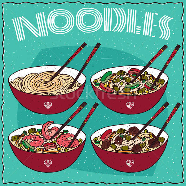 Set of four Chinese noodle soups Stock photo © alexanderandariadna