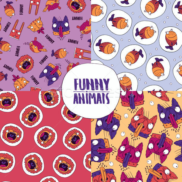 Set of seamless patterns with cute animals Stock photo © alexanderandariadna