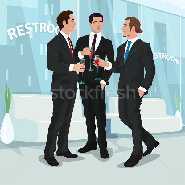 Men in business suits drink red wine in office Stock photo © alexanderandariadna