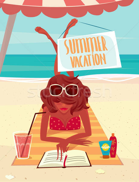 Сток-фото: девушки · пляж · солнечные · ванны · морем · чтение