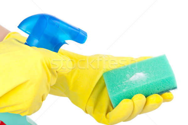 Mani indossare guanti di gomma spugna pulizia Foto d'archivio © alexandkz