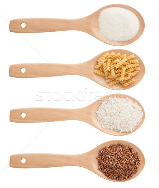 Pasta and grains and wooden spoon  isolated on white background Stock photo © alexandkz