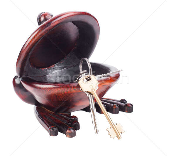 Keys in wooden bowl made like frog sculpture isolated Stock photo © alexandkz