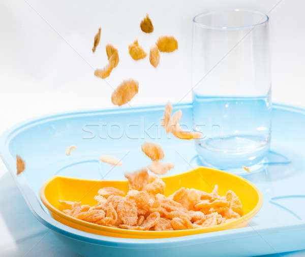 Foto stock: Voador · milho · em · movimento · saudável · cereal