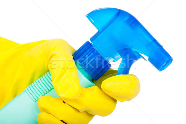 Hands in rubber gloves holding cleaning spray. isolated on white Stock photo © alexandkz