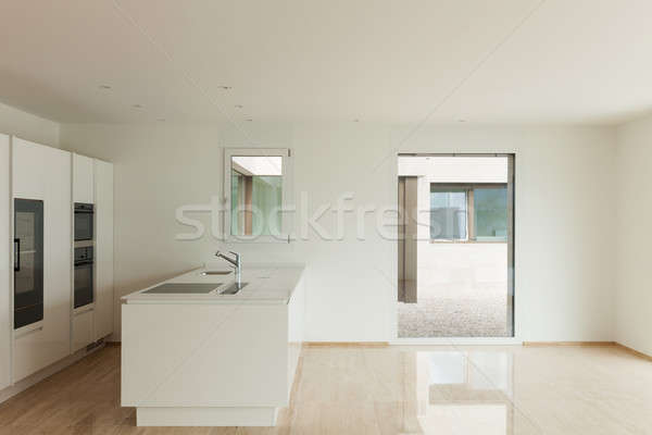 Stock foto: Modernen · Küche · Interieur · Dachwohnung · leer · Wohnzimmer · Küche