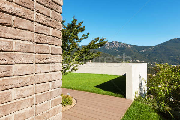 Foto stock: Casa · jardim · ver · moderno · cimento · tijolos